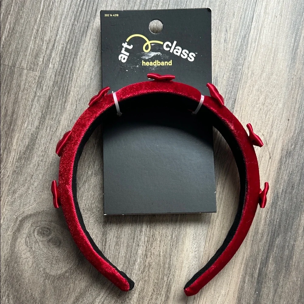 NWT Art Class Red Velvet Bow Headband